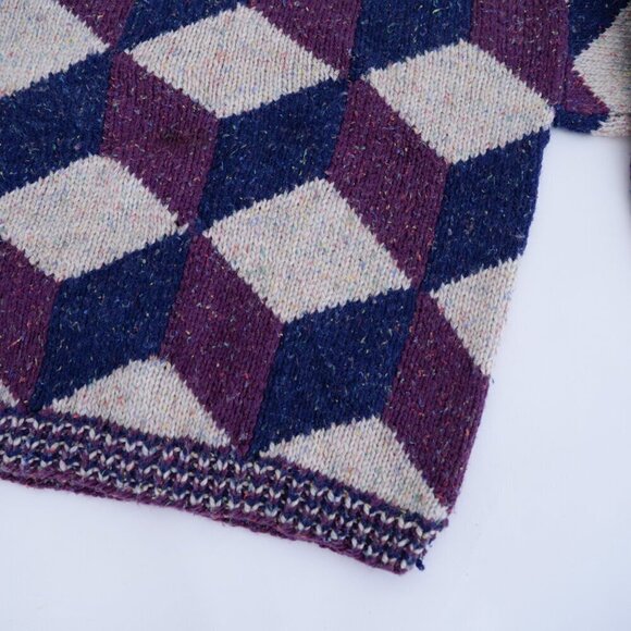 Taupe Purple Navy Argyle Gramacore Knit Crewneck Preppy Sweater M - Picture 6 of 11